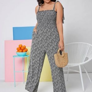 Tie shoulder floral jumpsuit
